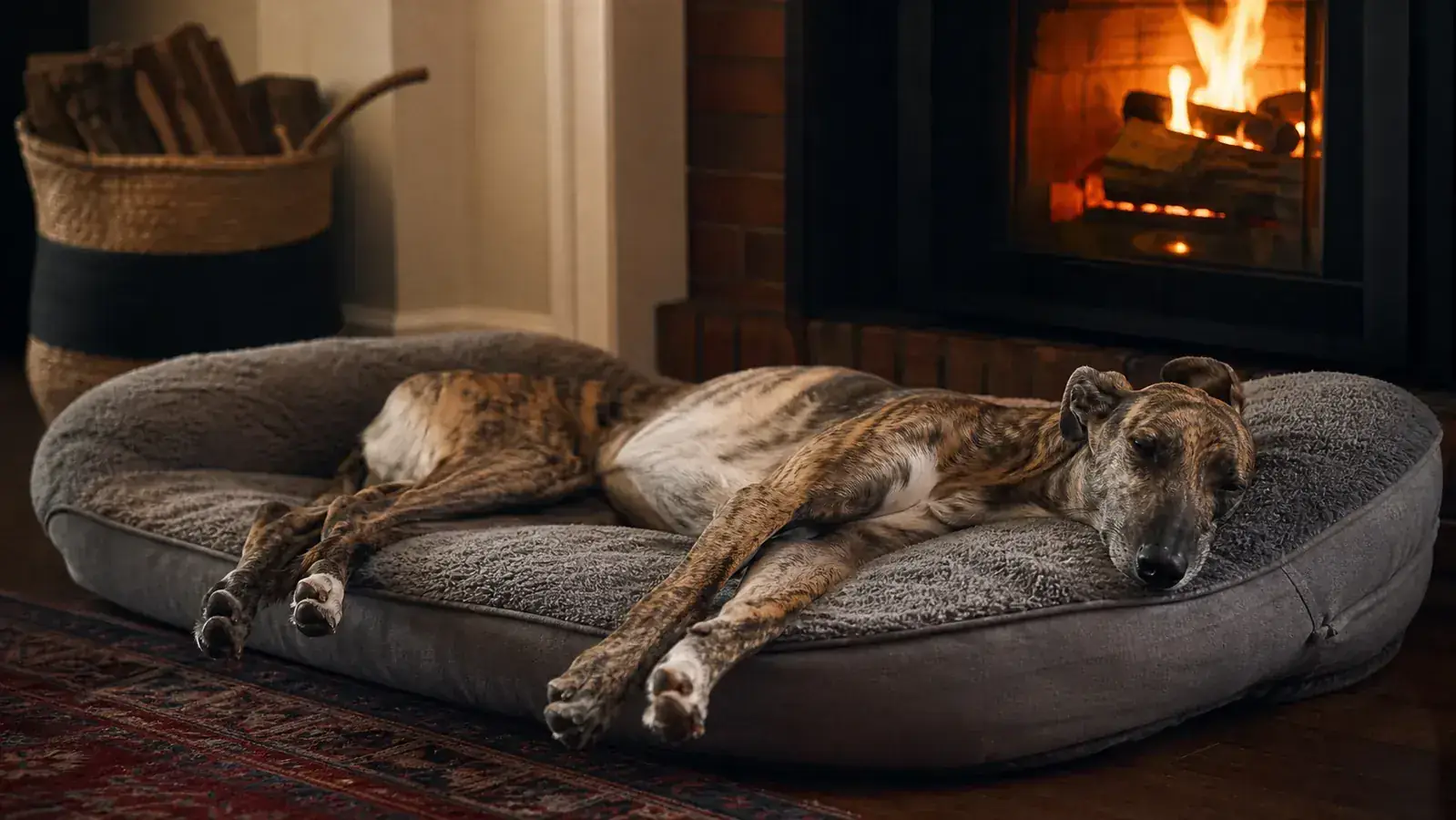 Older beagle mix stepping onto a low-entry orthopedic dog bed without difficulty